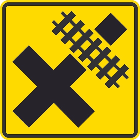 Lyle W10-2, Crossroad With Tracks Symbol, 24x24, High Intensity Prismatic, Yellow G-13242-HI_24x24