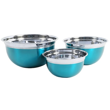 Oster Rosamond 3 Piece Stainless Steel Round Mixing Bowls in Turquoise 109499.03