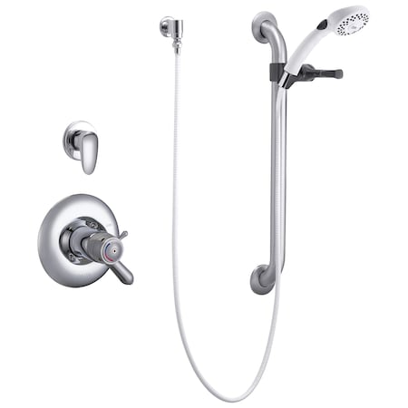 Delta Commercial T17Th Universal Dual Shower Trim Diverter Hand Shower And Grab Bar In Chrome T17TH305
