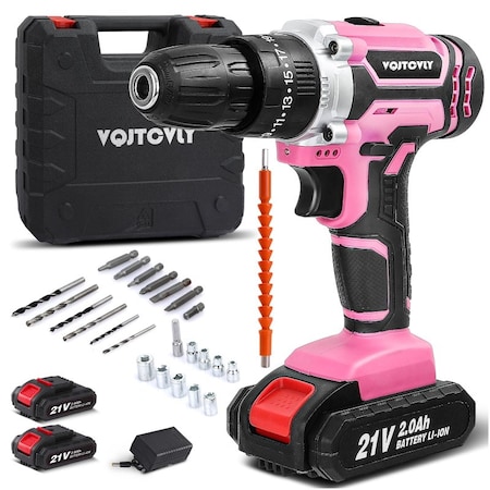 Wrightmaster 21V Cordless Drill Set with 2Ah Battery, 3/8in Keyless Chuck, 25+1 Clutch, 2-Speed Transmission ZR-VQJTCVLY