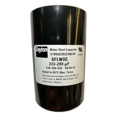 Dayton Motor Start Capacitor, Round 6FLW0