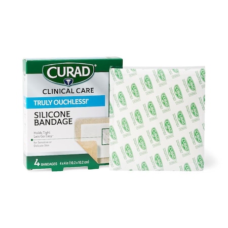 Medline CURAD Silicone Flexible Fabric Bandages, 4in x 4in (10.16 x 10.16 cm), 4/Box CUR5001V1H
