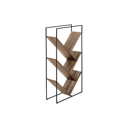 Homeroots 60" Brown Metal and Wood Five Tier Geometric Bookcase 489795