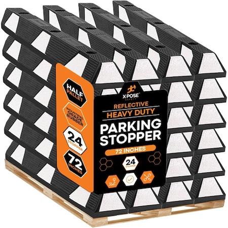 Xpose Safety Parking Block, Rubber, 6 in Height, 72 in Length, Black/White, Half Pallet (24 pk) PBSW-6-HP24-X