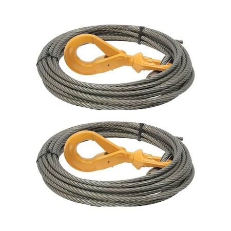 Mytee Products 2 Pcs 3/8x150 ft Winch Cable Wire w/ Self Locking Hook 5700 # WLL Steel Core Winch Rope, 2PK WW-SWG-38-150x2