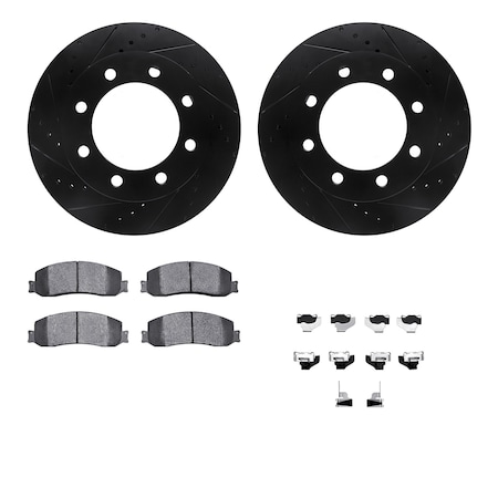 Dynamic Friction Co DFC Brake Rotor Drilled & Slotted - Black- w/Ultimate Duty Brake Pad & HW Kit 8412-54082