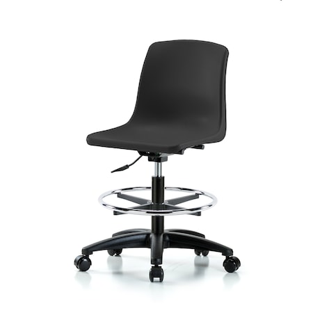 Blue Ridge Ergonomics Polypropylene Shell Chair - Medium Bench Height with Chrome Foot Ring & Casters in Black SMBCH-RG-CF-NBC-BLK