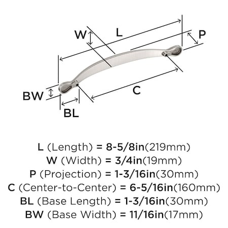 Amerock Inspirations 6-5/16 inch (160mm) Center-to-Center Satin Nickel Cabinet Pull, 10PK 10VMP1589G10