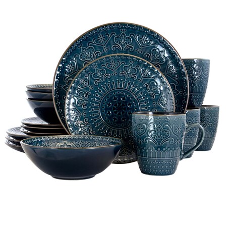 Elama Deep Sea Mozaic 16 Piece Luxurious Stoneware Dinnerware with Complete Setting for 4 EL-DEEPSEAMOZAIC