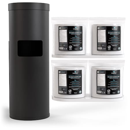 Wipex Plastic-Free Sanitizing Wipes 800ct Bundle, 4 Refill Rolls + Black Floor Dispenser w/ Trash Can WX72218BFD4BZR