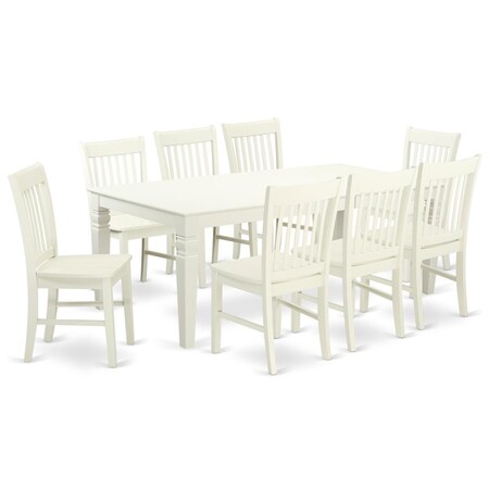 East West Furniture 9 Piece Dining Room Set, Linen White, 9PK LGNO9-LWH-W