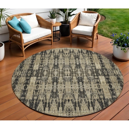 Homeroots 8' Black Taupe And Beige Round Moroccan Washable Indoor Outdoor Area Rug 577183