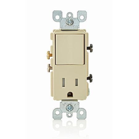 Leviton CombinationSwitch/Outlet, 15A, 1/2hp, Ivory 5625-I