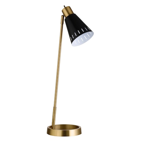 Homeroots 27" Brass Metal Desk Table Lamp With Black Cone Shade 524387