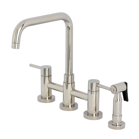 Kingston Brass Bridge Kitchen Faucet with Brass Sprayer, Polished Nickel KS8286DLBS