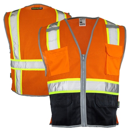 Dome75 Hi-Vis Safety Vest SM/MD Class ANSI/ISEA 107-2020 Class 2 , Zipper 6 Pockets, 2 Mic Tab DV2125