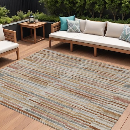 Homeroots 9' X 12' Rust And Ivory Striped Washable Indoor Outdoor Area Rug 631555