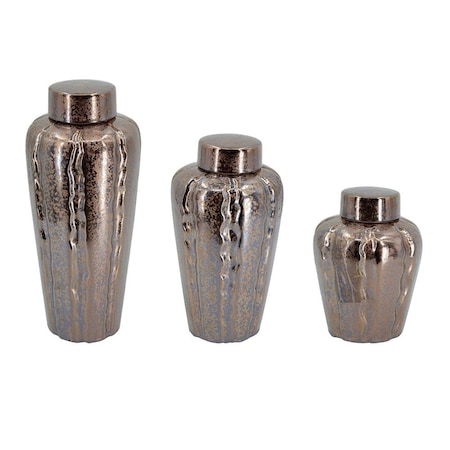 Homeroots Set of Three Bronze And Silver Ceramic Urn Ginger Jars, 3PK 574261