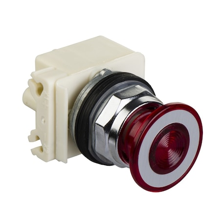 Schneider Electric Illuminated push button, Harmony 9001K, metal, mushroom 41mm, red, 30mm, 2 positions, push pull, 24.28V, 2 CO 9001KR9P35RH2