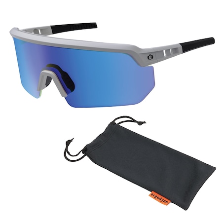 Ergodyne Matte Gray Frame High Contrast Ice Blue Mirror Lens Safety Glasses, High Contrast Mirrored Lens AEGIR-HCMI
