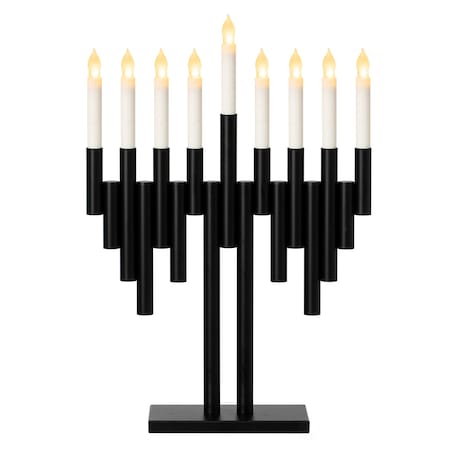 Vintiquewise Modern Decorative 9-Branch Hanukkah Menorah with LED Candles in Sleek Finish, Black QI004910.BK