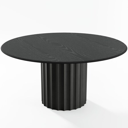 Homeroots 60" Black Solid Wood Pedestal Base Round Top Dining Table 721045
