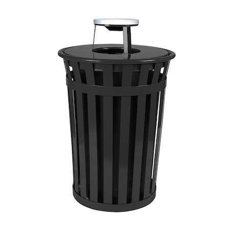 Witt Industries Black Outdoor, Slatted Metal Waste Receptacle with Ash Top, Black M3601-AT-BK