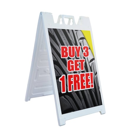 Signmission Buy 3 Tires Get Free, A-Frame & 2 Decals Installed, Heavy-Duty Plastic Frame SBHD-D-2436-Buy 3 Tires Get 1 Free