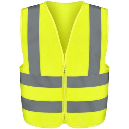 Neiko High Visibility Safety Vest with Reflective Strips, Large, Neon Yellow, Zipper Front For Safety 53941A