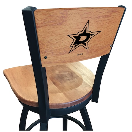 Holland Bar Stool Co 25" Blk Wrinkle Dallas Stars Swivel Bar Stool, Laser Engraved Back L03825BWMedMplADalStaMedMpl