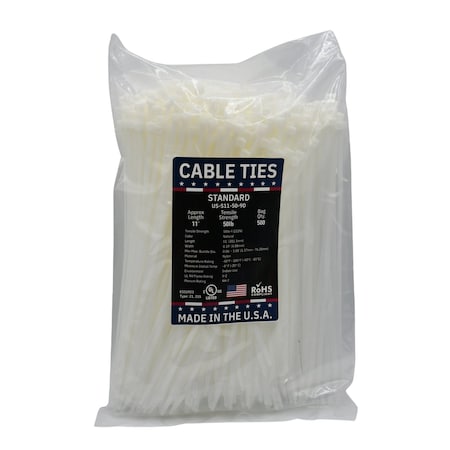 Cable Ties Unlimited Cable Tie, 11 in L, 50 lb Strength, 2.9 in Max Bundle Dia, Nylon 6/6, Natural 500PK US-S11-50-9D