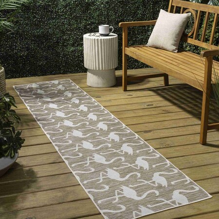 Jonathan Y Liana Casual Coastal Flamingos Two-Tone Beige/White 2 ft. x 8 ft. Indoor/Outdoor Runner Rug TSN401A-28