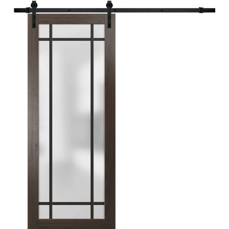 Sartodoors Sturdy Barn Door Frosted Tempered Glass Planum 2112 Black 36x96 Solid Core Modern Interior PLANUM2112BD-B-CA-36 x 96