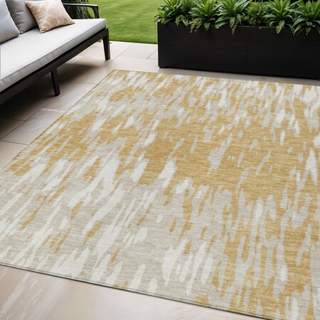 Homeroots 5' X 8' Gold And Ivory Abstract Washable Indoor Outdoor Area Rug 612660