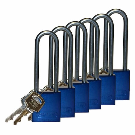 Brady Standard Key Retaining Lockout Aluminum Padlock 3in Aluminum Shackle KD Blue 6PK 123285