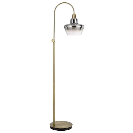 Homeroots 61" Brass Adjustable Arc Floor Lamp With Antiqued Brass Mirrored Glass Novelty Shade 526292