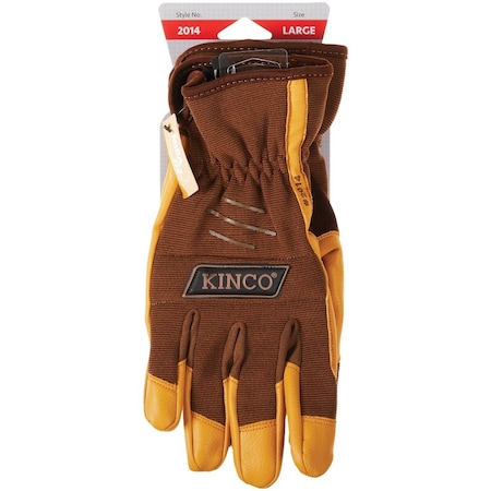 Kinco KincoPro Mens Large Brown Polyester-Spandex Back Synthetic Leather Work Glove 2014-L