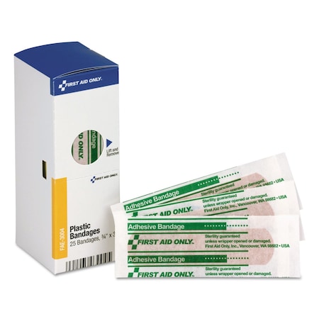 First Aid Only SmartCompliance Plastic Bandages, 3/4 x 3, PK25 FAE-3004