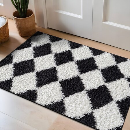 World Rug Gallery Diamond Pattern Shag Area Rug 2 ft x 3 ft Anthracite WR123ANTHRACITE2X3