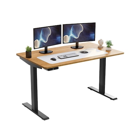 Homeroots 60" Adjustable Brown and Black Stainless Steel Computer Desk 397745