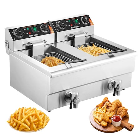 Vevor Commercial Electric Deep Fryer Countertop Fryer 3000W Dual Tank 2x11Qt/11L SC-102V