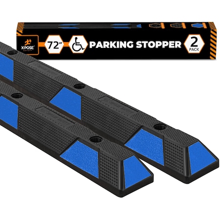 Xpose Safety Parking Block, Rubber, 4 in Height, 72 in Length, Black/Blue 2 PK PBSB-6-2-X-S