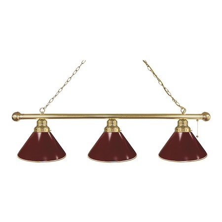 Holland Bar Stool Co Burgundy 3 Shade Billiard Light, Brass Fixture BL3BRBurg