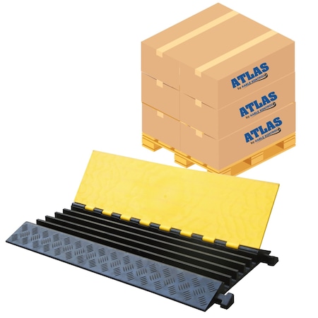 Atlas Heavy Duty Cable Protector Ramp, 5 Channel Bulk Pallet, 36 Long Black & Yellow, 20PK CP9988-20