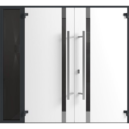 Vdomdoors Front Exterior Prehung Aluminum Double Doors Ronex1011 Grey 1 Sidelight Mirrored Clear Glass Entry RONEX1011DEXD-GRE-W72+12xH80-RH-I