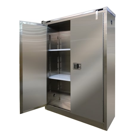 Securall Hazardous Material Storage Cabinet, 45 gal, 2 Shelves, Stainless Steel, 43 in W x 67 in H x 18 in D a345-ss