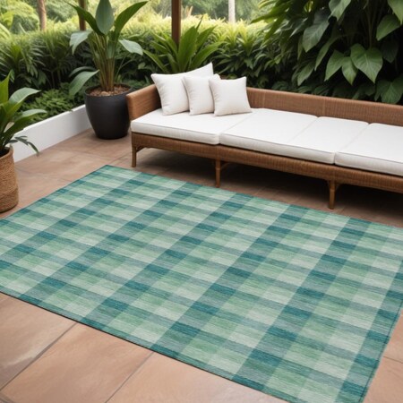 Homeroots 8' X 10' Blue And Green Plaid Washable Indoor Outdoor Area Rug 601437