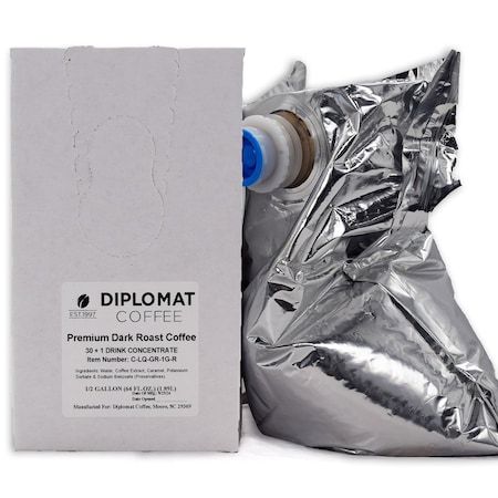 Diplomat Coffee Gourmet Roast Liquid Coffee BIB Dark Roast  2 x 0.5 gallon cs, 2PK C-LQ-GR-1G-R