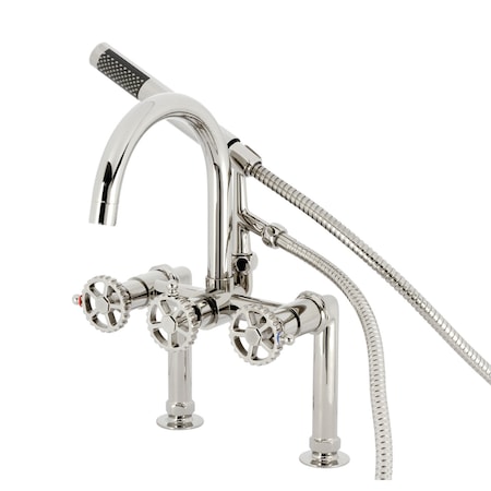 Kingston Brass 7" Center Deck-Mount Clawfoot Tub Faucet with Hand Shower, Polished Nickel AE8106CG