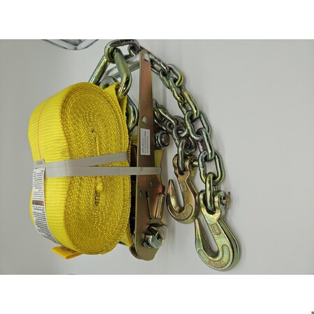 Briargate Ratchet Strap, 4in x 30ft, 2 Chain Ends Clevis Hooks. 3/8in Chain End, 18in L, Load Limit, 5400Lbs F430RCA